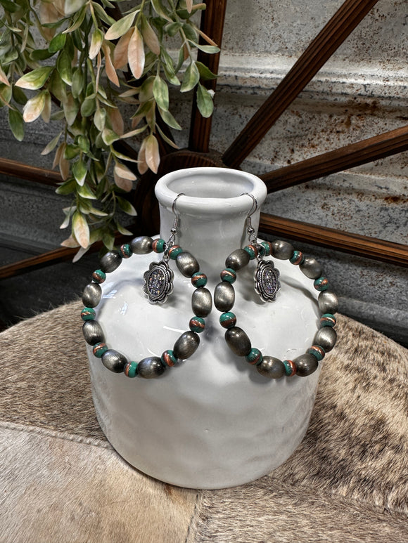 Turquoise Navajo Pearl Flower Earring