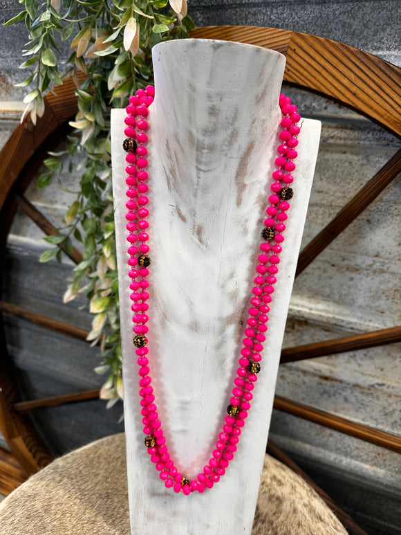 Long Pink Cheetah Necklace