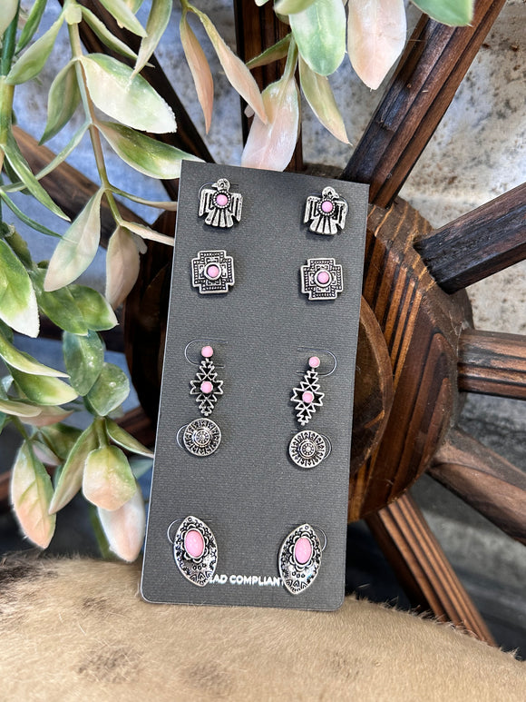 Pink Western Earring Set with Thunderbird