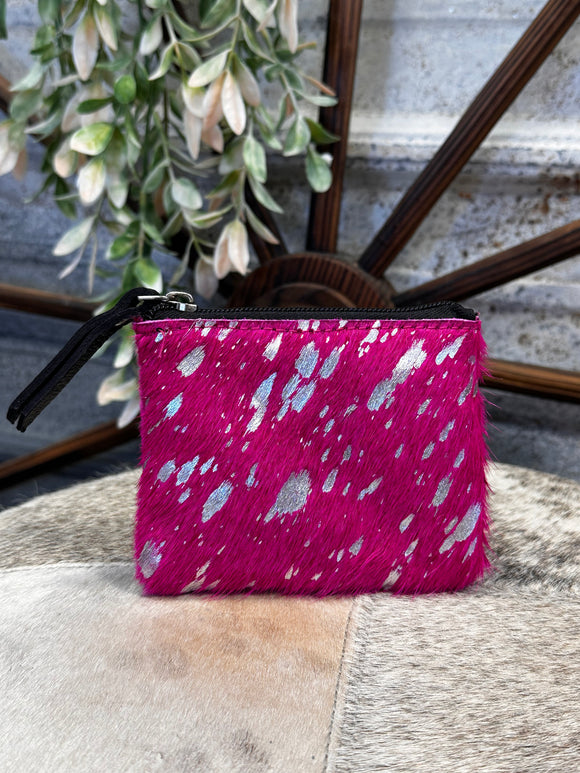 Pink Acid Wash Cowhide Pouch