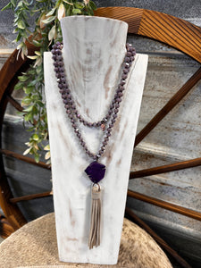 Purple Stone Fringe Necklace