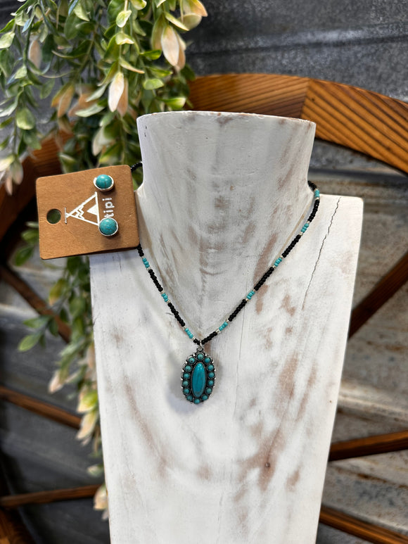 Black/turquoise Necklace Set