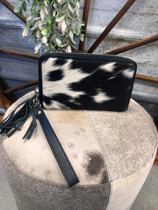 Black Cowhide Wristlet