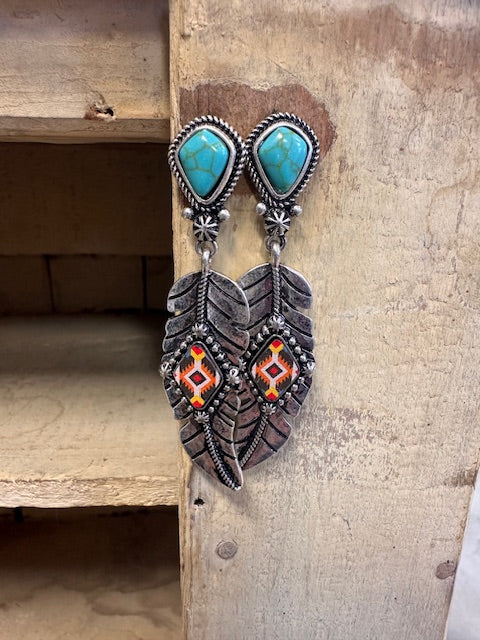 Aztec & Turquoise Feather Earring