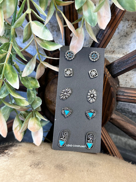 Turquoise Flower Earring Set