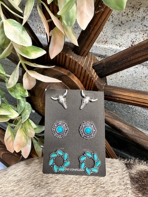 Longhorn & Turquoise Earring Set