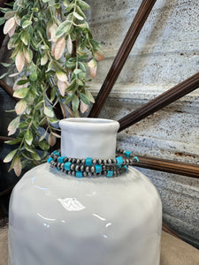 Turquoise & Grey Beaded Bracelet Stack