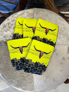 Neon Longhorn Koozie