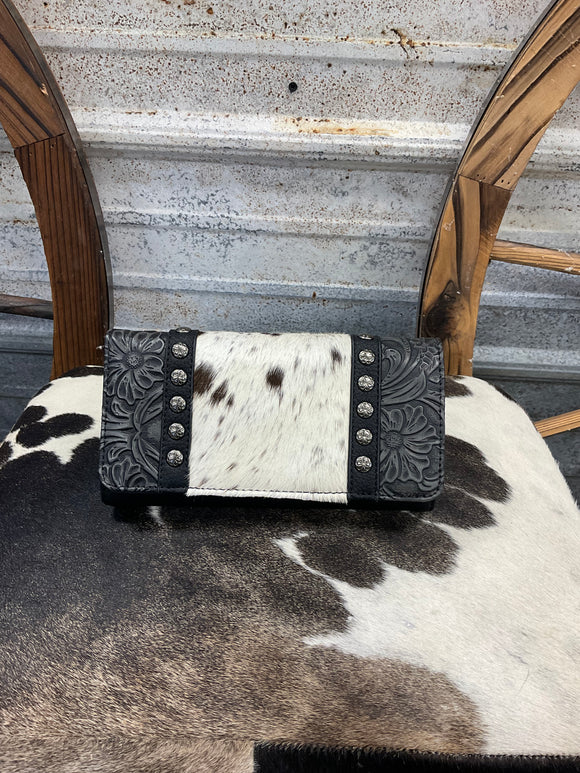 Trinity Ranch Black Floral Tooled Wallet