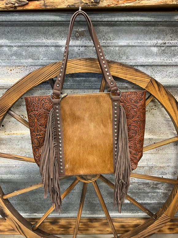 Trinity Ranch Brown Cowhide Conceal Carry Tote
