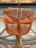 Montana West Brown Tooled Aztec Backpack