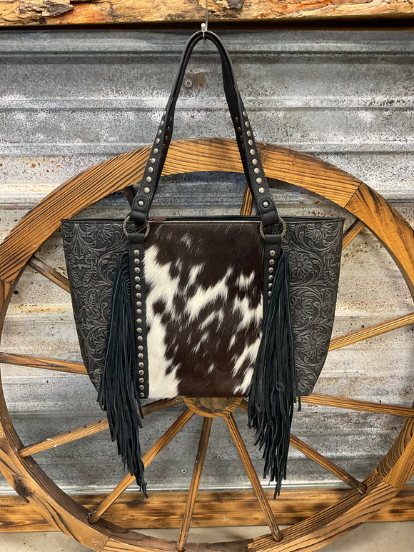 Trinity Ranch Black Cowhide Conceal Carry Tote