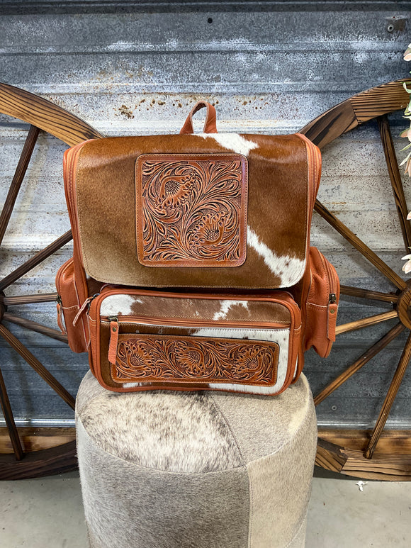 Cowhide Tooled Leather Backpack