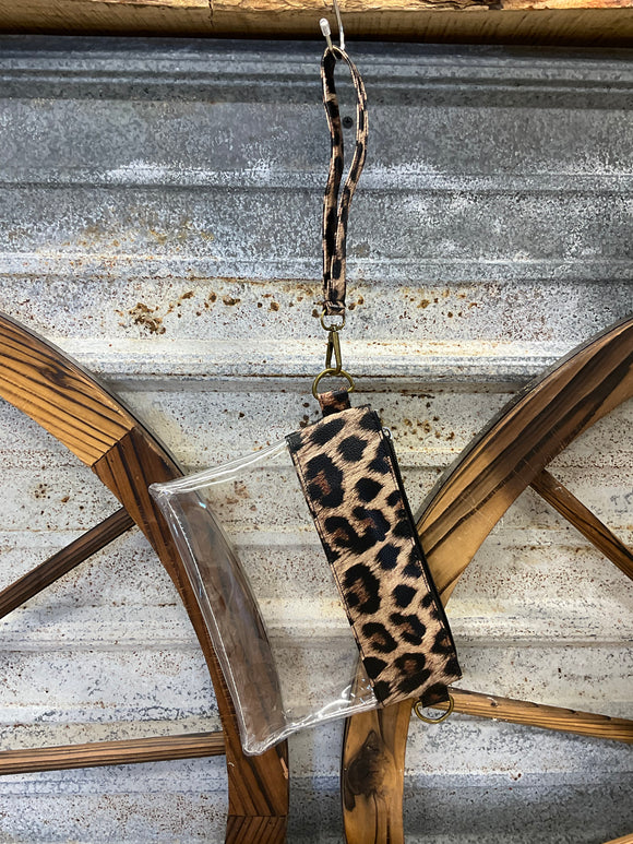 Clear leopard wristlet